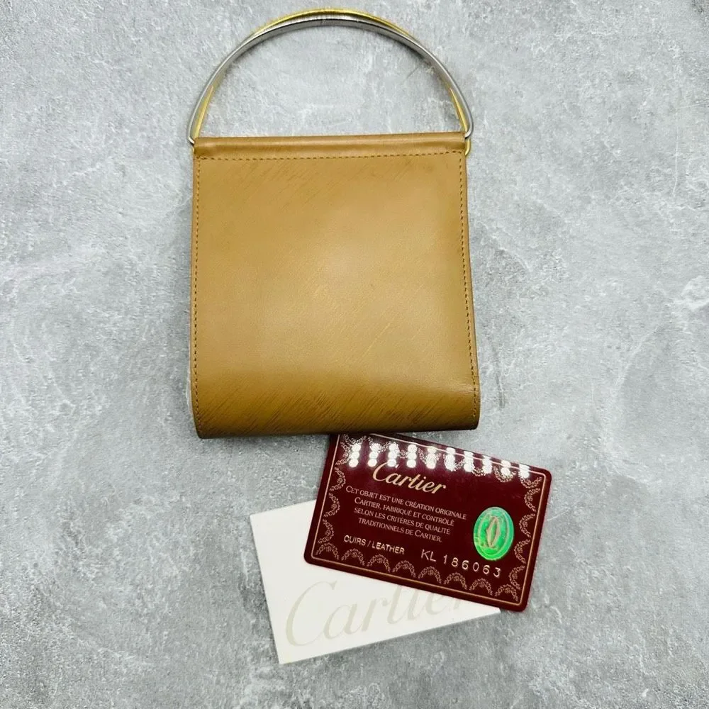 CARTIER Leather Tan BiFold Dual Mix Metal Handles Men’s Wallet